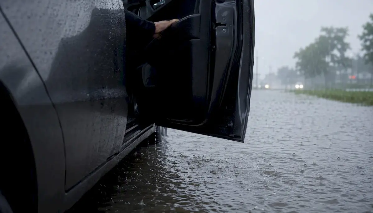 Car door opening in rising floodwater