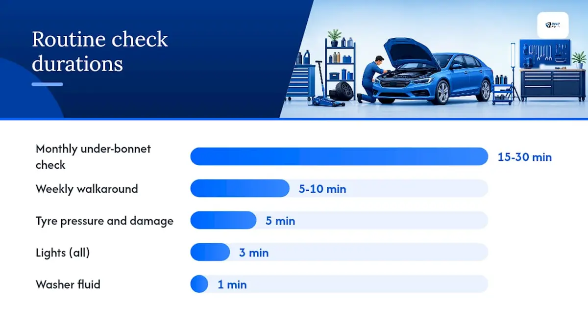How often should you check your car's fluids and tyres? — overview diagram