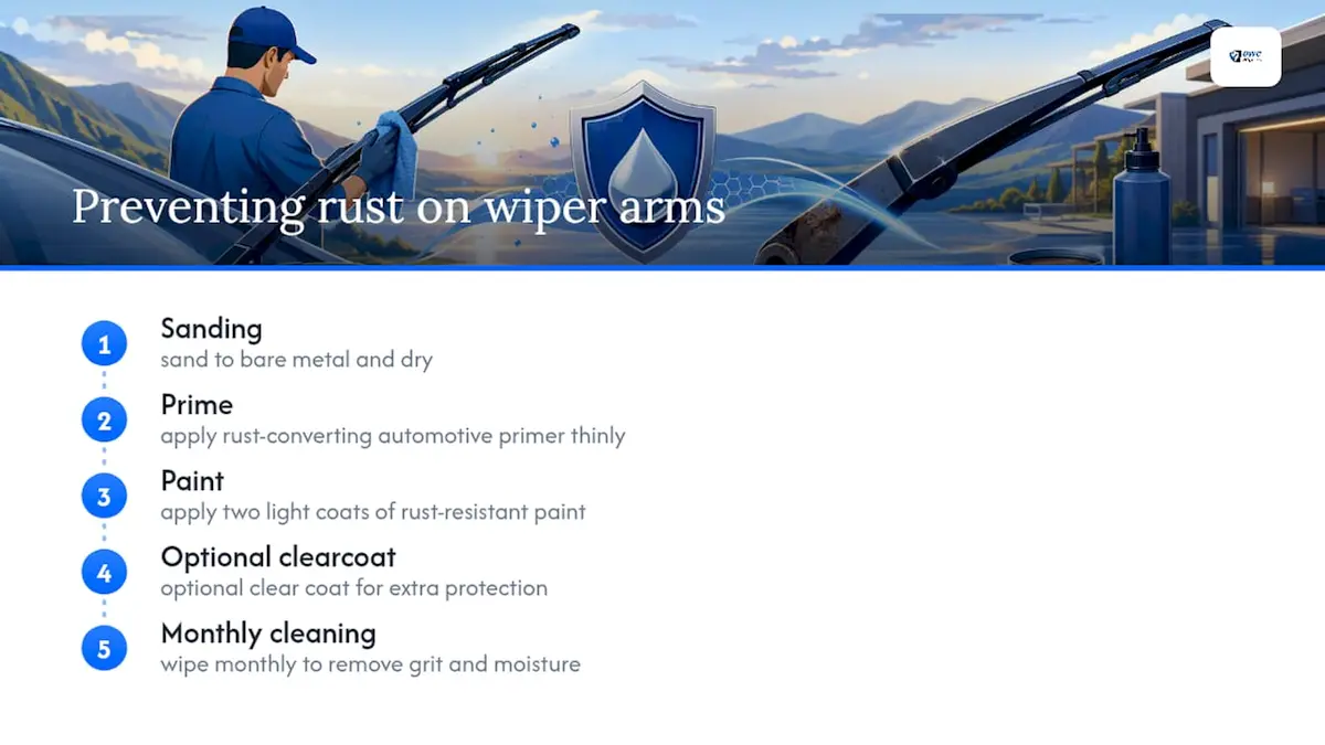 Diagram of rust prevention steps on wiper arms