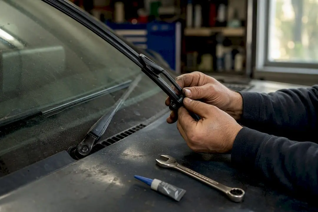 Hands manually realigning a wiper arm