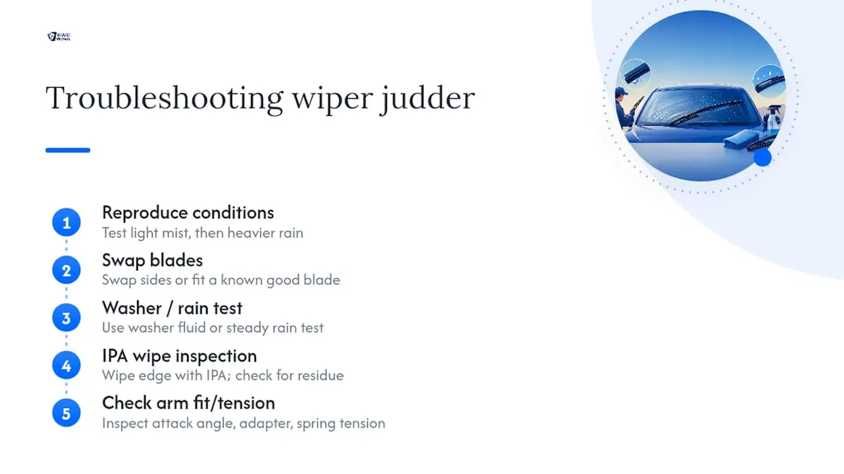 Checklist diagram for diagnosing wiper judder causes