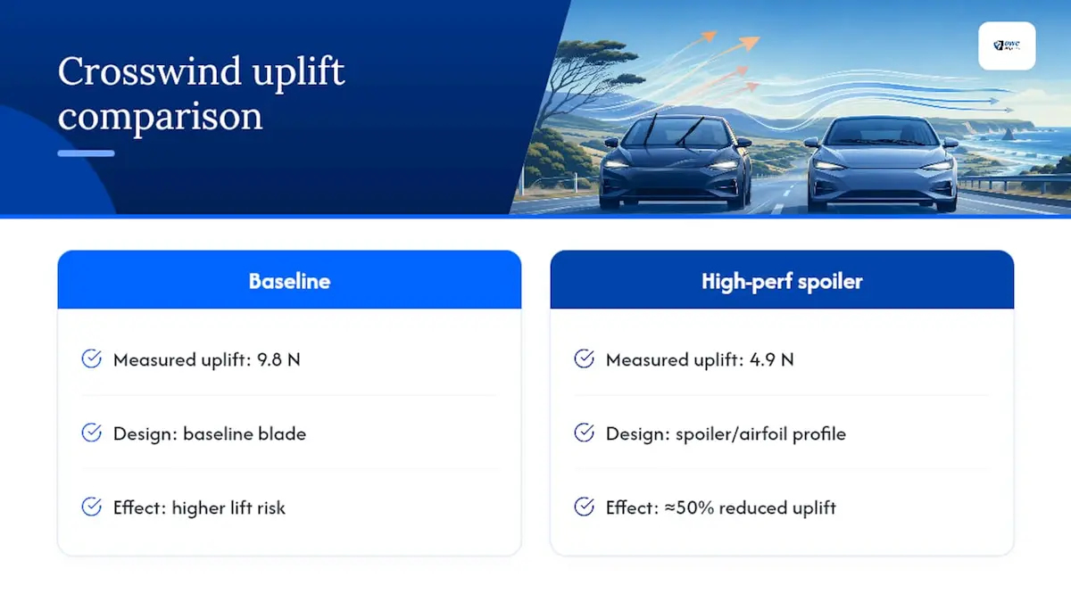 Spoiler blade uplift force comparison