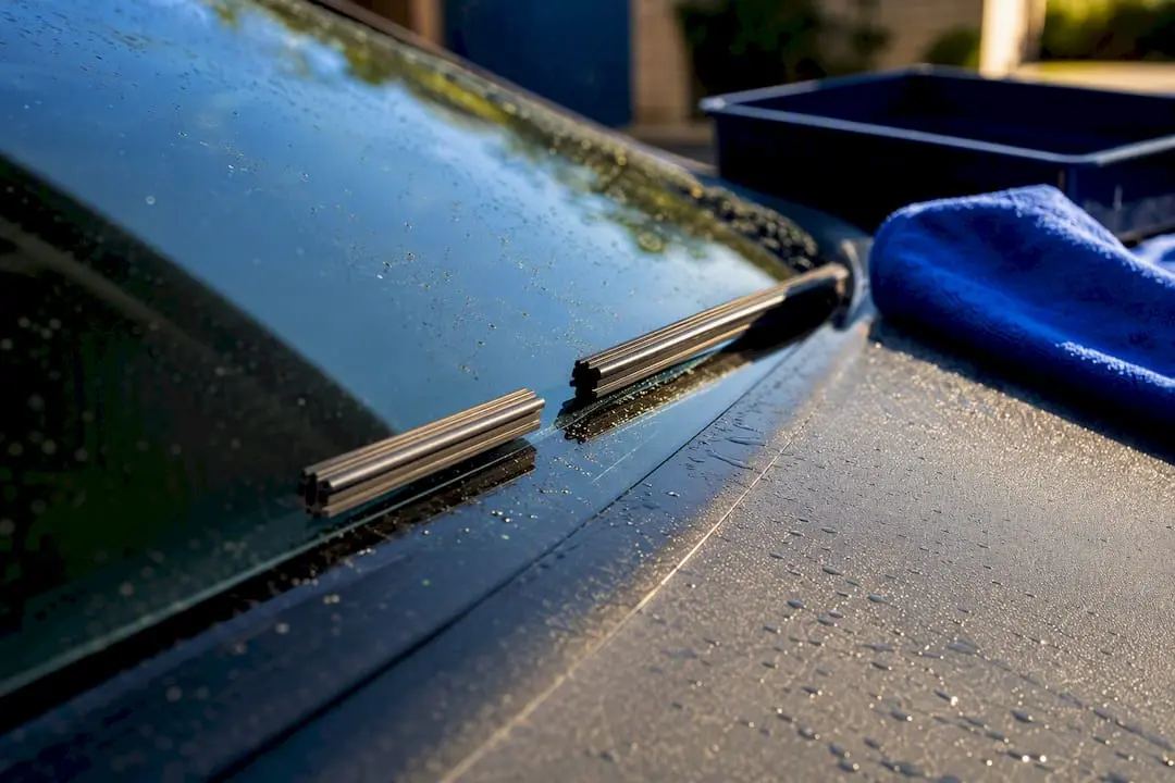 Anonymous wiper rubber edges on wet windscreen