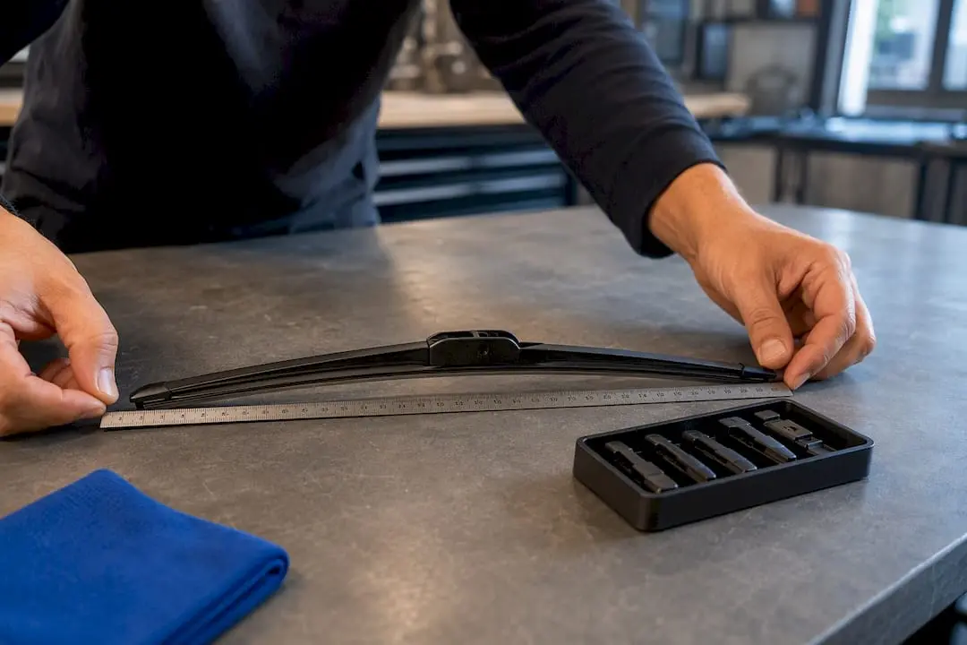 Hands measuring detached wiper blade