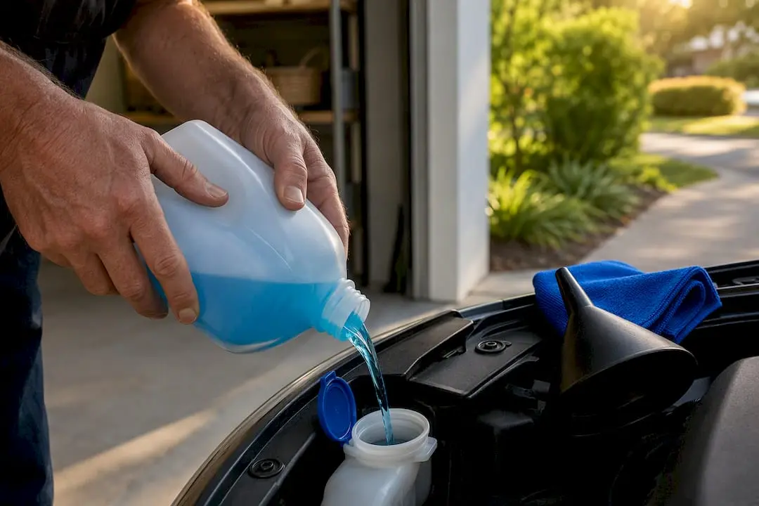 Fresh washer fluid poured into reservoir