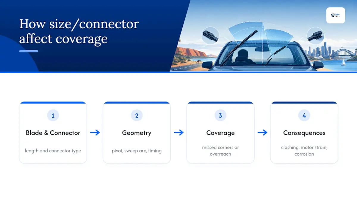 Wiper blade geometry and connector relationships