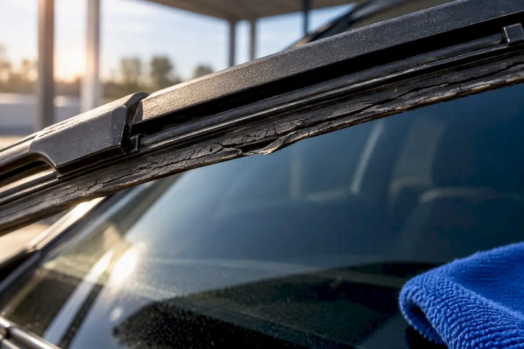 Close-up of cracked wiper rubber