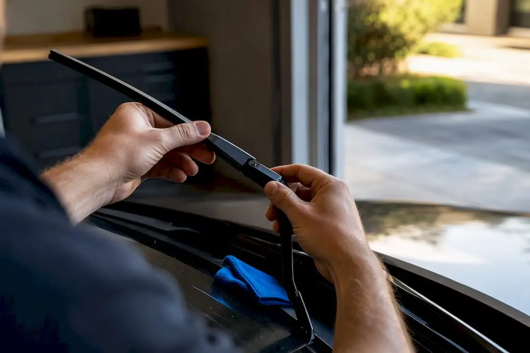 Hands installing a side-pin wiper blade