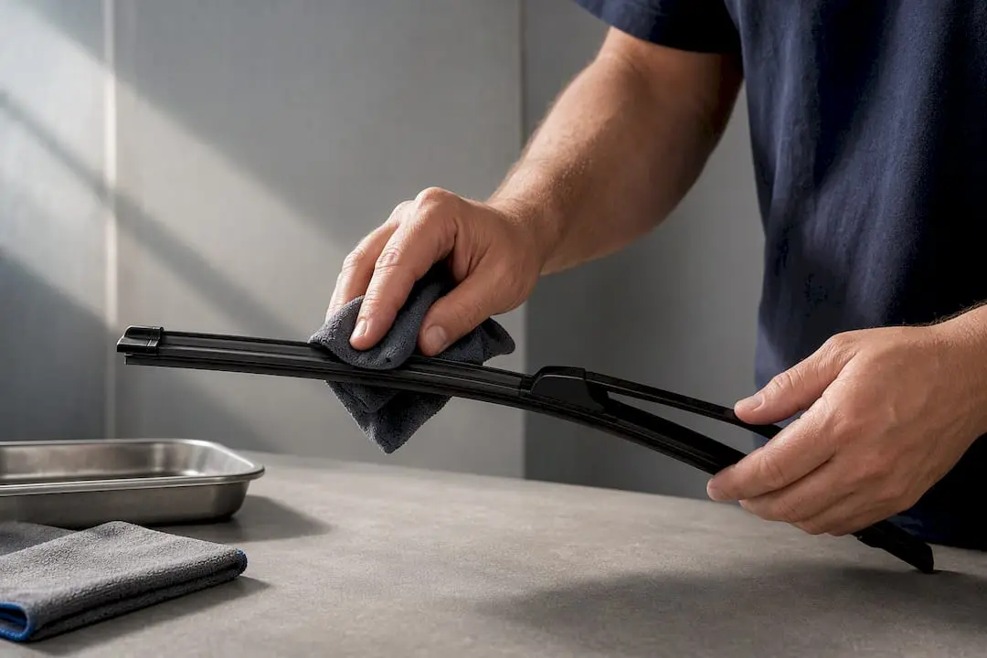 Owner cleaning a wiper rubber edge