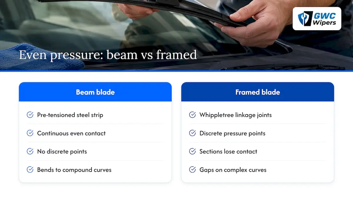 What even pressure means: beam blades versus framed blades — overview diagram