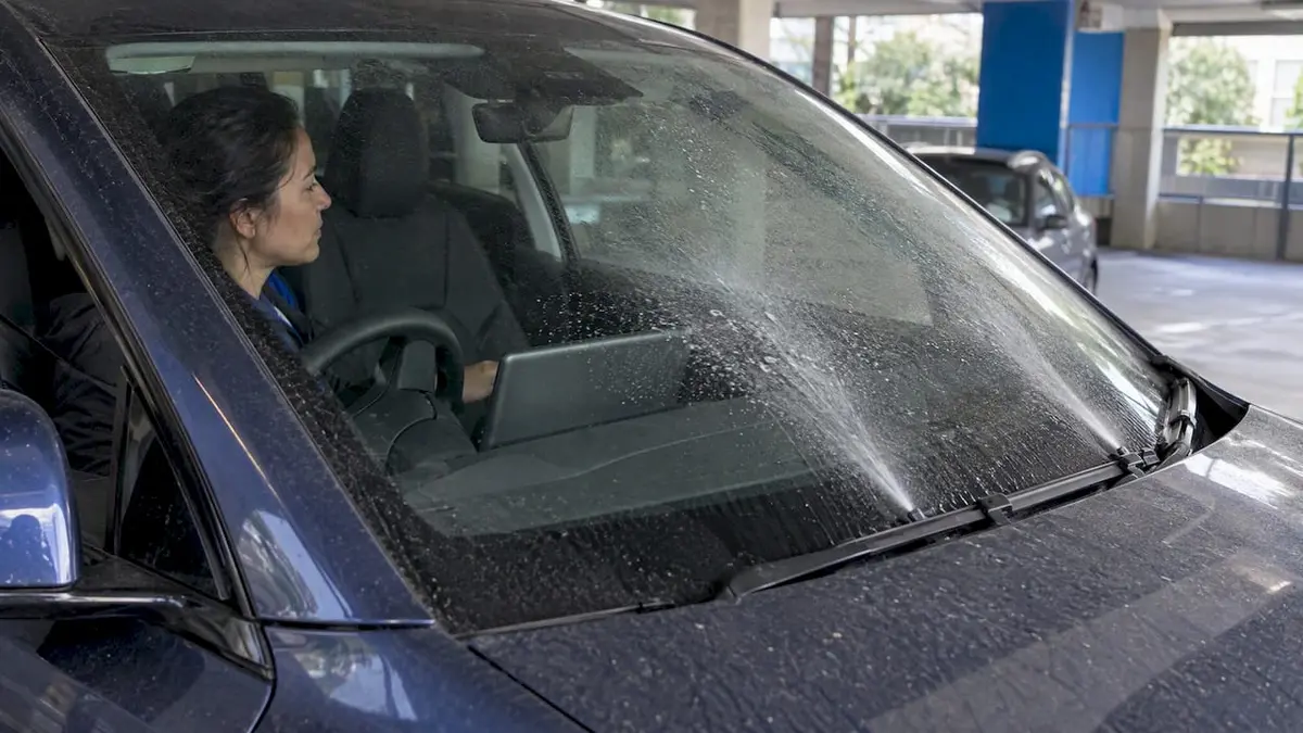 Washer fluid rinsing dust from Model Y glass