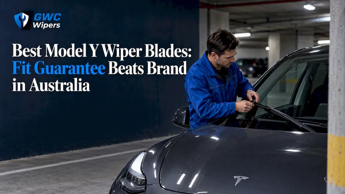 Technician checking wiper fit on Model Y