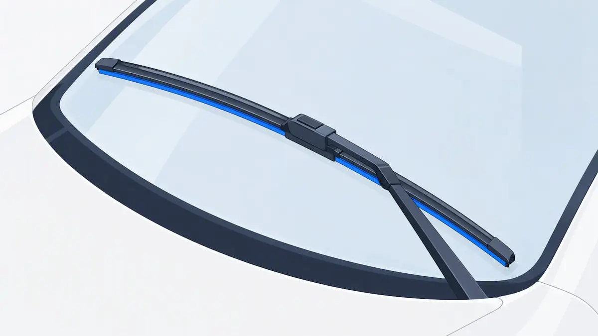 Wiper blade aligned with curved glass and connector