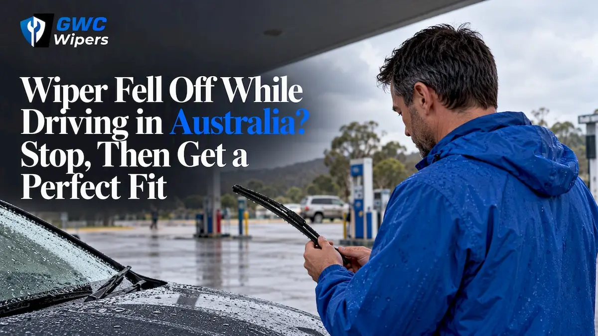 Driver checking a fallen wiper beside parked car