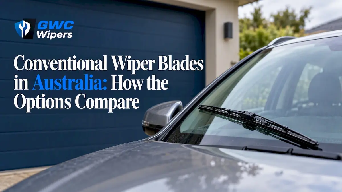 Conventional framed wiper blade on a car windscreen